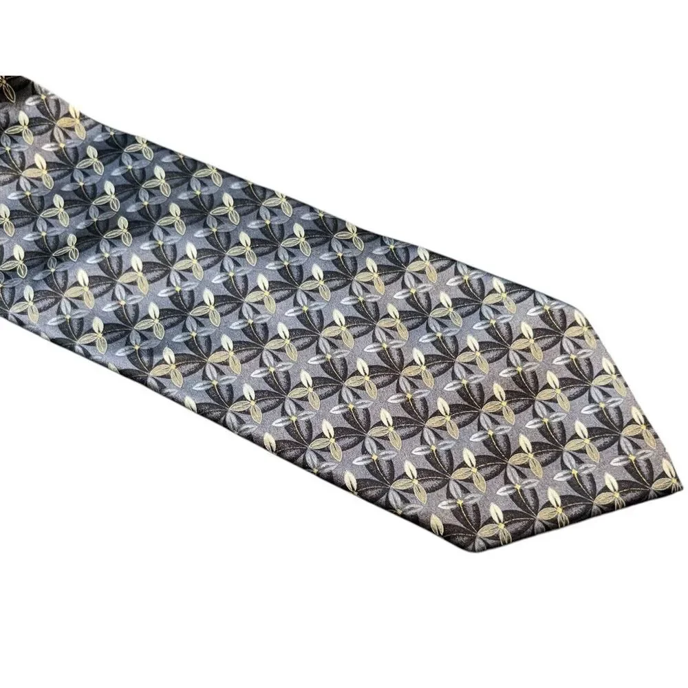 Ermenegildo Zegna Men Silk Tie Grey Black Geometric Flower Silk Italy Necktie 56